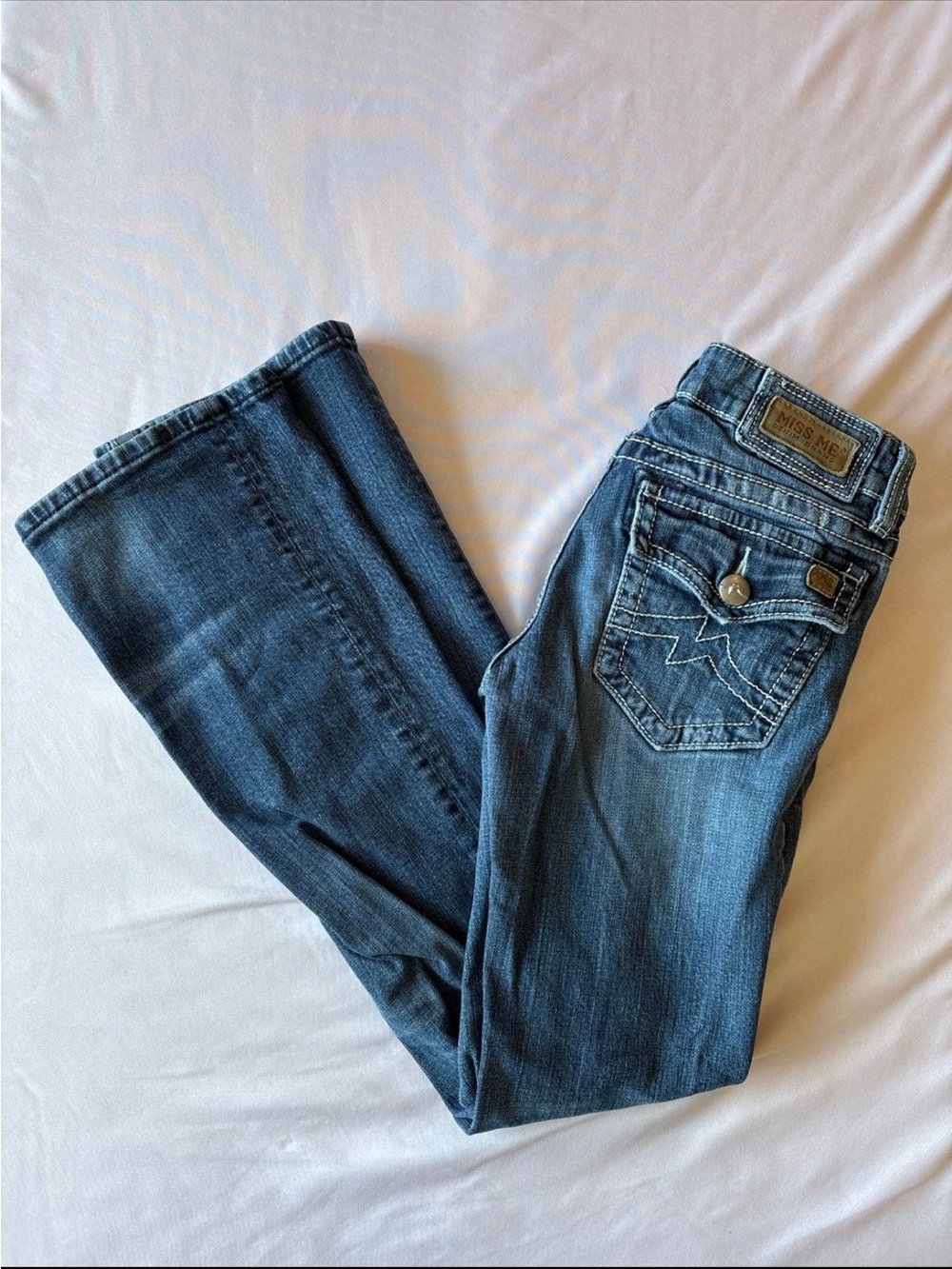 Miss Me Blue Bootcut Jeans with Embroidered Back Pockets